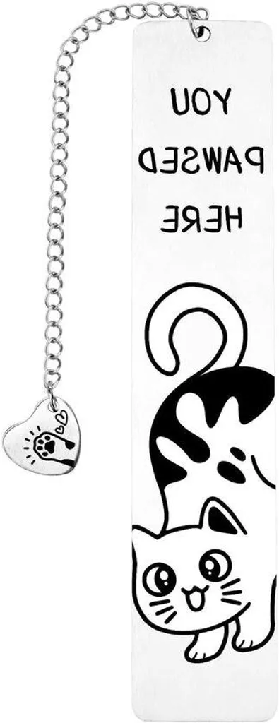 Cadeau pour fan de chats : marque-page inox et cœur pour lecteurs