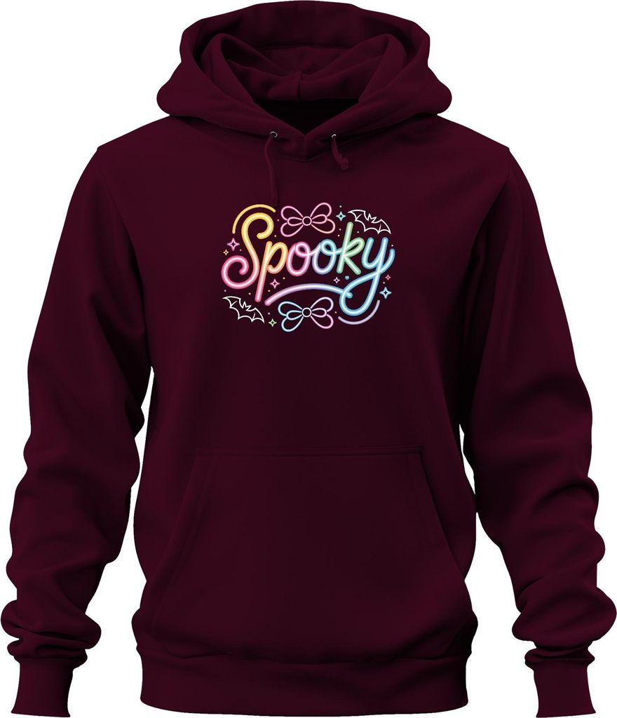 Spooky Halloween Neon Pastell Fledermaus Schleife Niedlich Kawaii Uni Hoodie Kapuzenpullover, Burgundy, S
