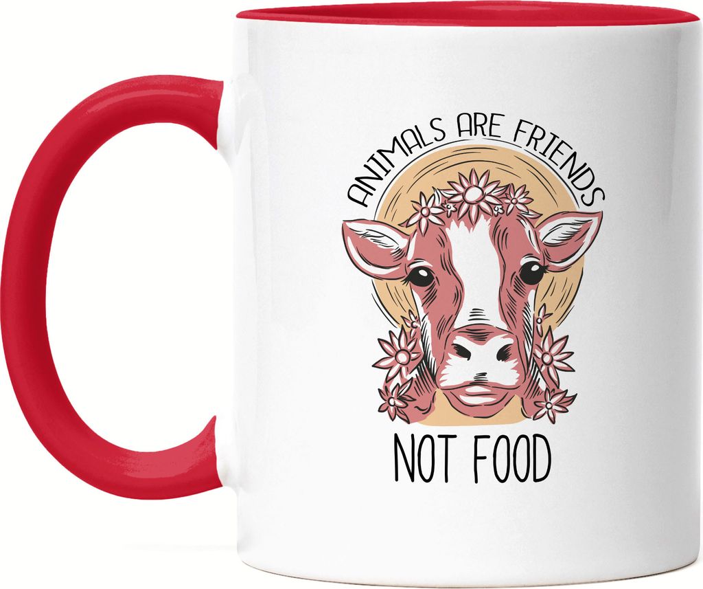 Animals Are Friends Not Food Tasse Rot Vegan Vegetarier Motiv Süße Kuh Geschenkidee Tierwohl Tierleid