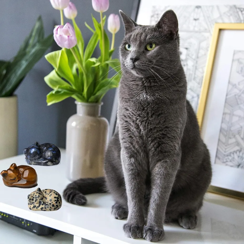 Chat en labradorite bleue 4cm aux reflets irisés - Sculpture faite main - 5