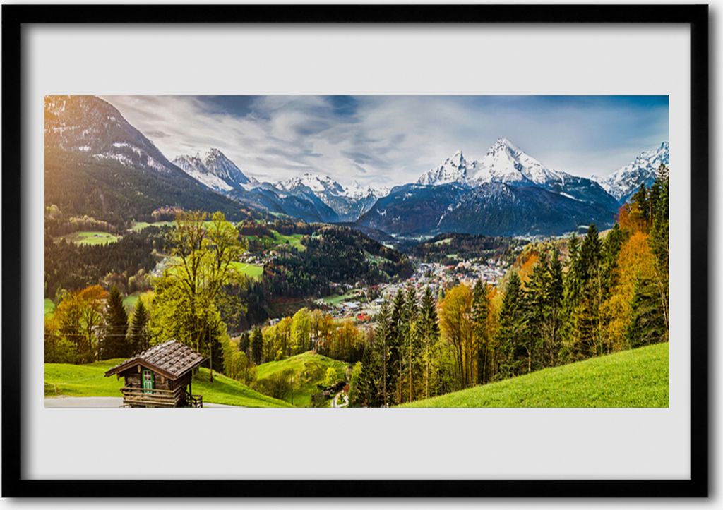 Bild 100x70 MDF-Rahmen Wandkunst Alpen-Landschaft
