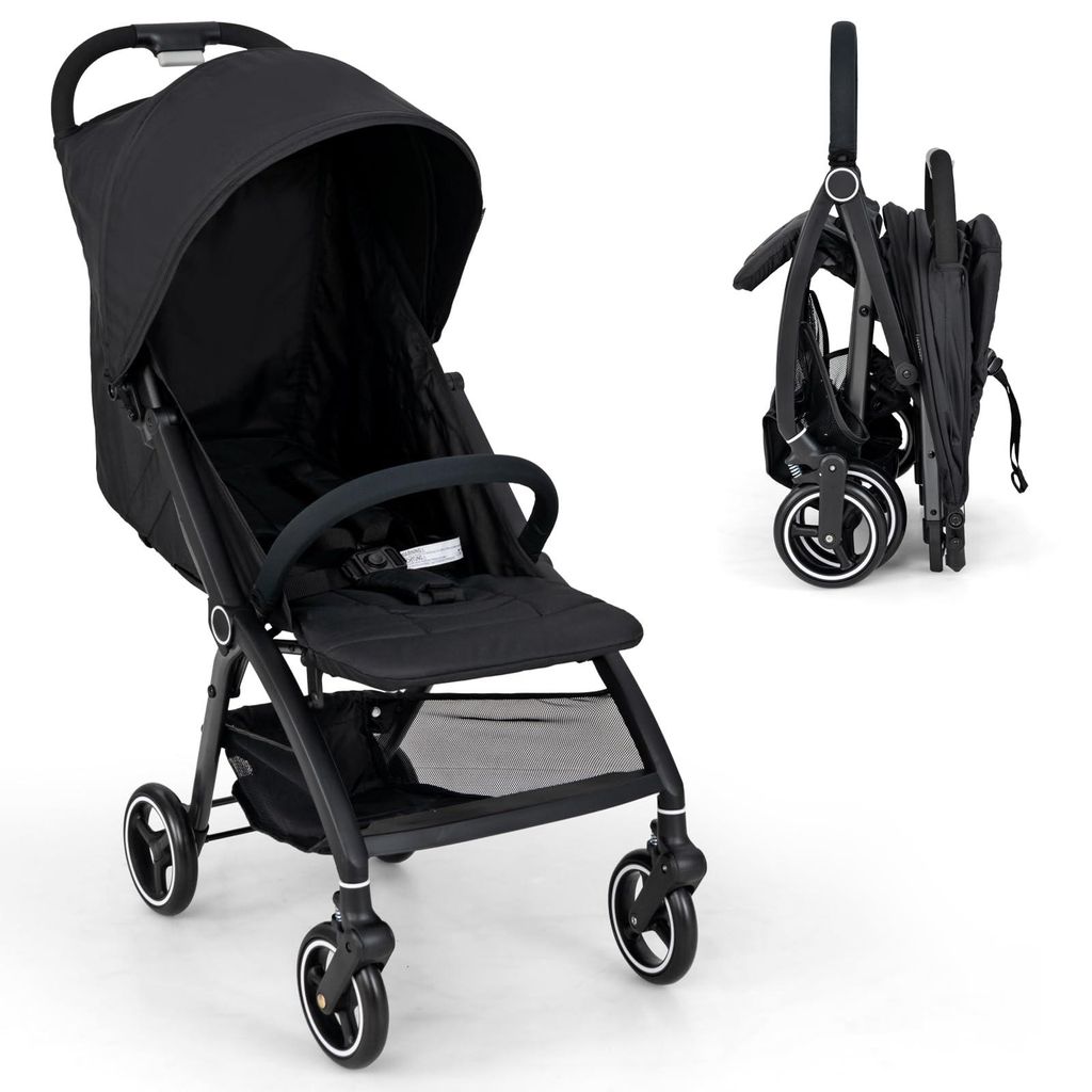 GOPLUS Kinderwagen klappbar, Buggys mit verstellbarer Rückenlehne, 3-fach Verdeck & 5-Punkt-Gurt, Kinderbuggy mit EVA-Rädern von 0–36 Monate (S...
