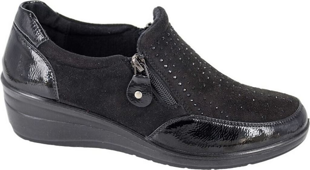 Boulevard - Damen Freizeitschuhe, Glanz-PU DF2474 (42 EU) (Schwarz)