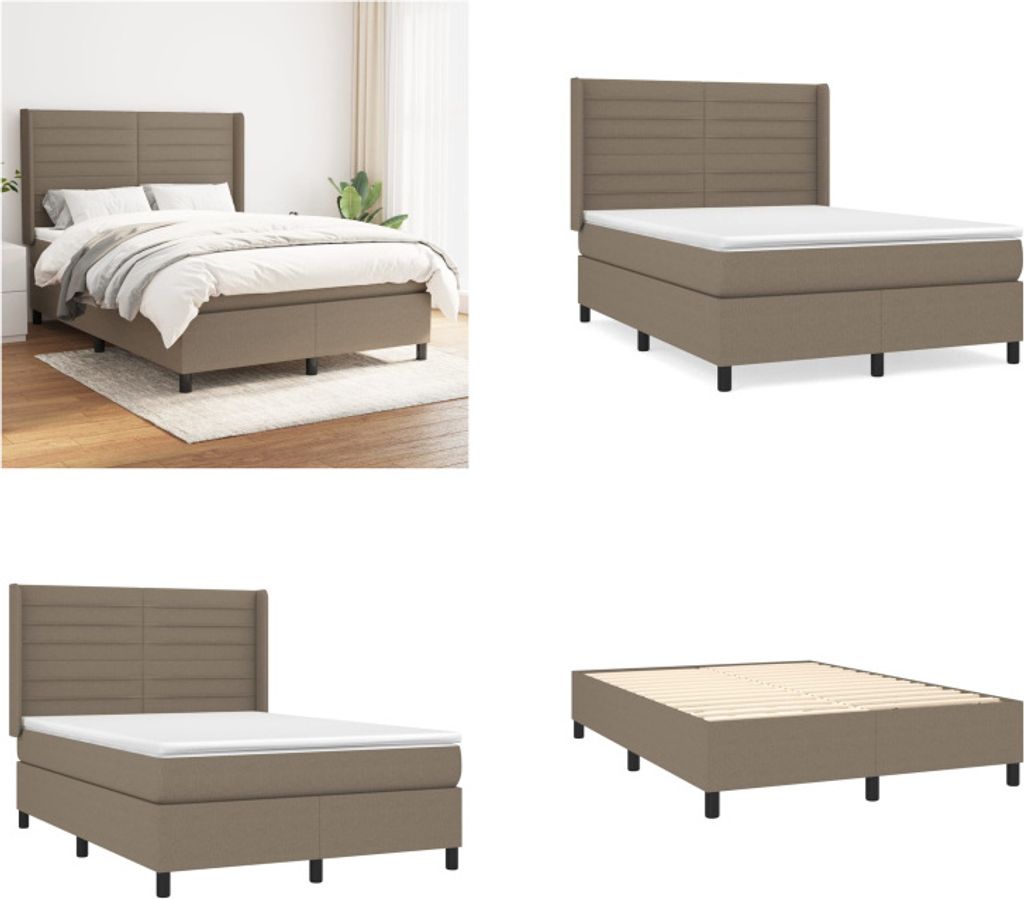 vidaXL Boxspringbett mit Matratze Taupe 140x200 cm Stoff - Boxspringbett - Boxspringbetten - Bett - Schlafzimmermöbel