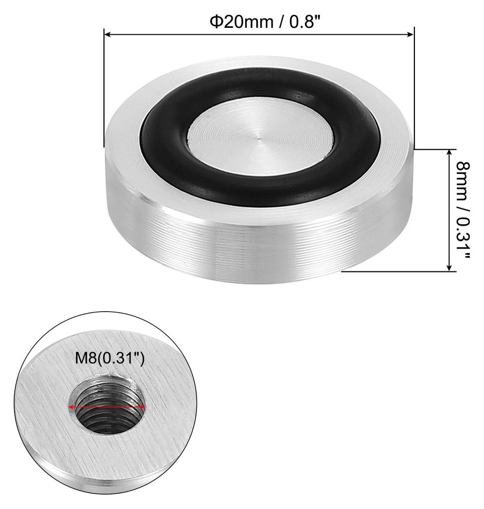 4 Stš¹ck Glasplatten Adapter, M8 Gewinde fš¹r Tischbeine & Tischfš¹?e, M8 x 20mm x 8mm Aluminiumkreis Scheibe mit rutschfestem Gummiring, Run...