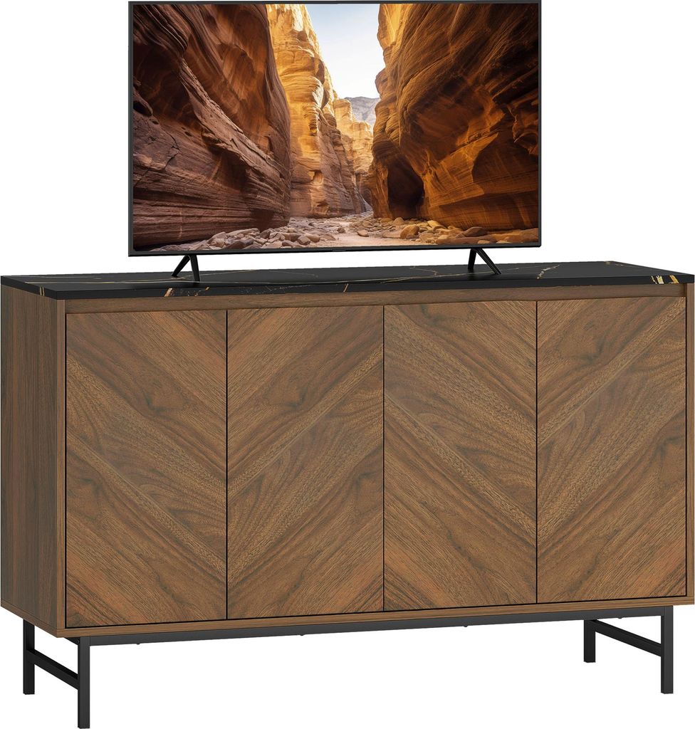 HOMCOM TV-Ständer, 120 cm, TV-Schrank für Fernseher bis 55 Zoll mit 4 Türen, Marmoroptik-Platte, verstellbaren Einlegeböden und Stahlbeinen, TV...