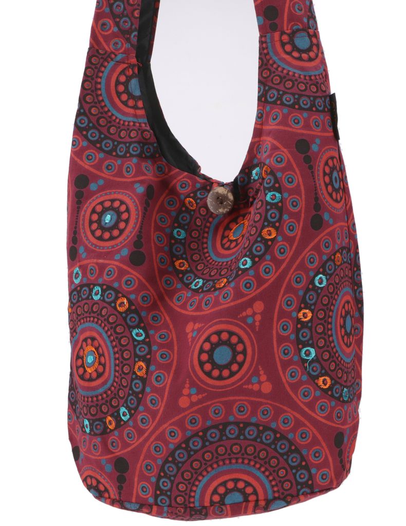 GURU SHOP Sadhu Bag: Borsa Etnica A Tracolla In Cotone Ricamata, Bordeaux, 30x32x20 Cm, Commercio Equo E Solidale - 5