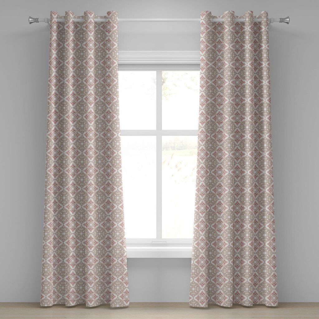 ABAKUHAUS marokkanisch Ösenvorhang, Pastell Farbige Komplexe Fliesen Mit Geometrischen Formen Alte Persische Kunst, Dekorative 2-Panel-Fenstervorh...