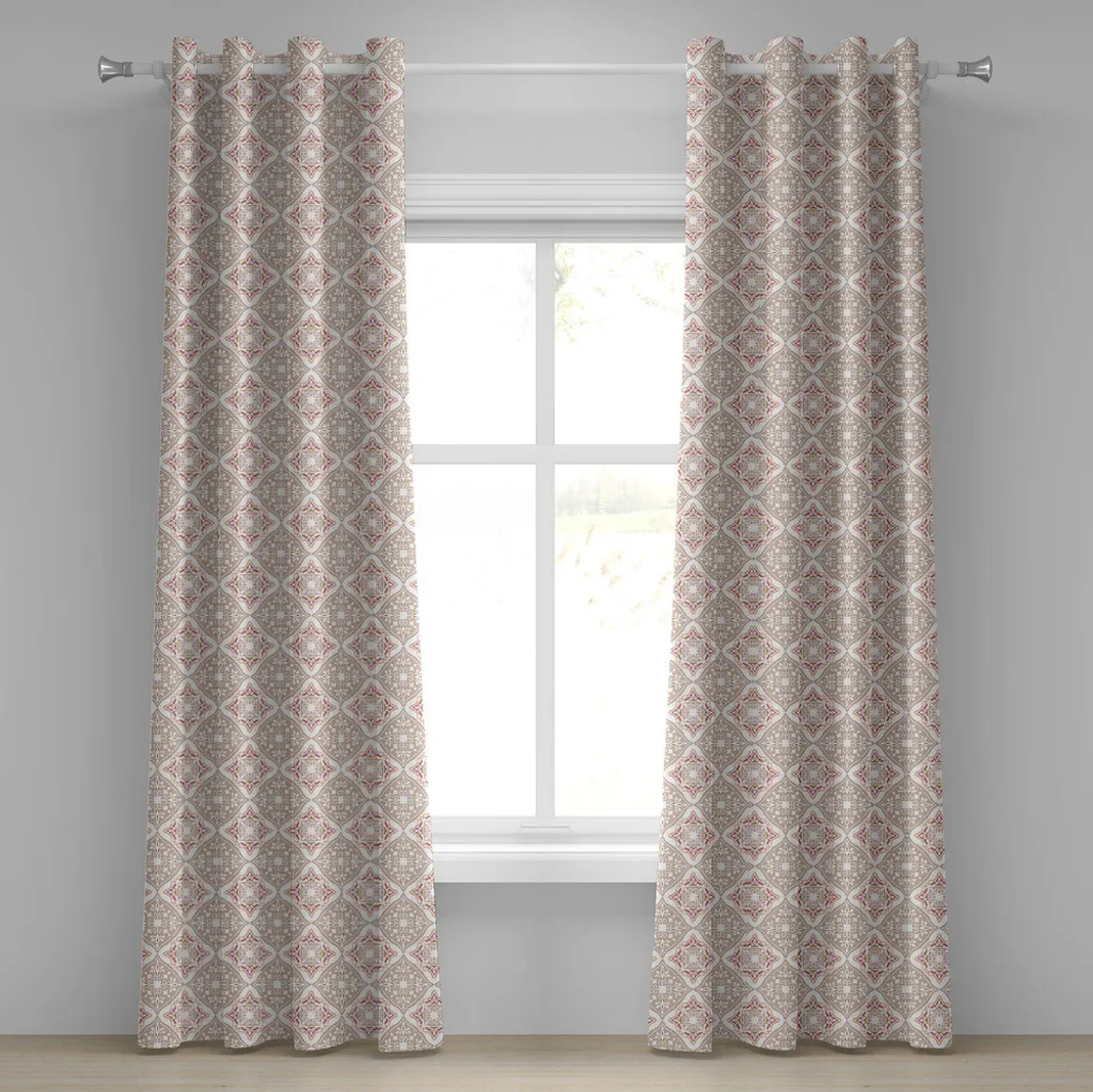 ABAKUHAUS Tenda marocchina con occhielli, piastrelle complesse dai colori pastello con forme geometriche Antica arte persiana, tende decorative a 2 pannelli, 280 cm x 225 cm, beige bianco rosa