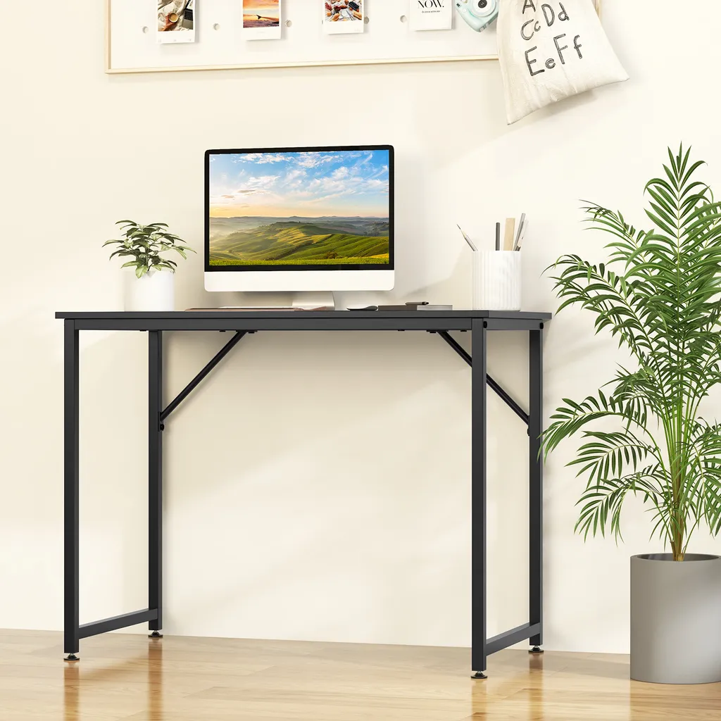 COSTWAY Table d'ordinateur compacte avec cadre robuste en métal Noir - 6