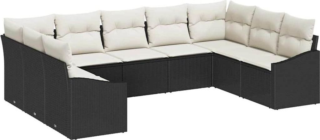vidaXL Sofa Set mit Kissen 9 pcs Schwarz Poly Rattan