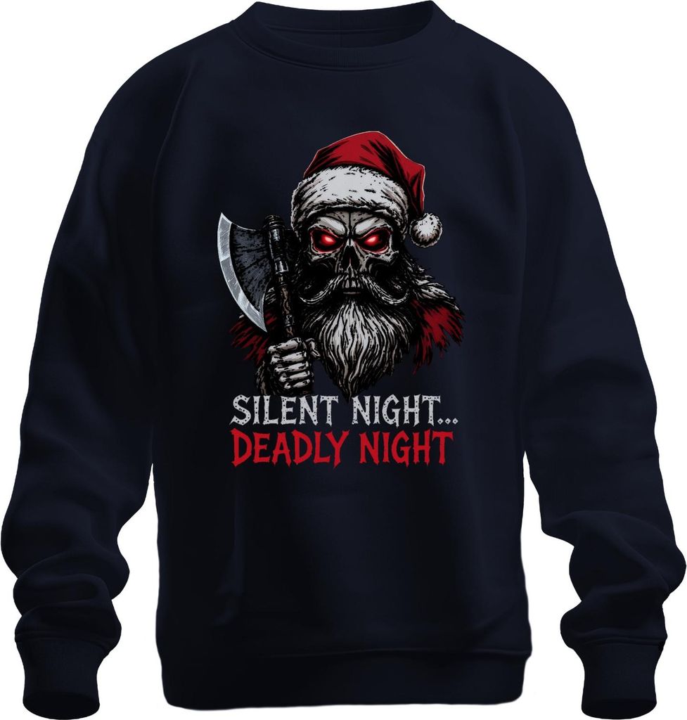 Silent Night Deadly Night Skelett Weihnachtsmann Axt Horror Uni Sweatshirt Pullover, Navy, 3XL