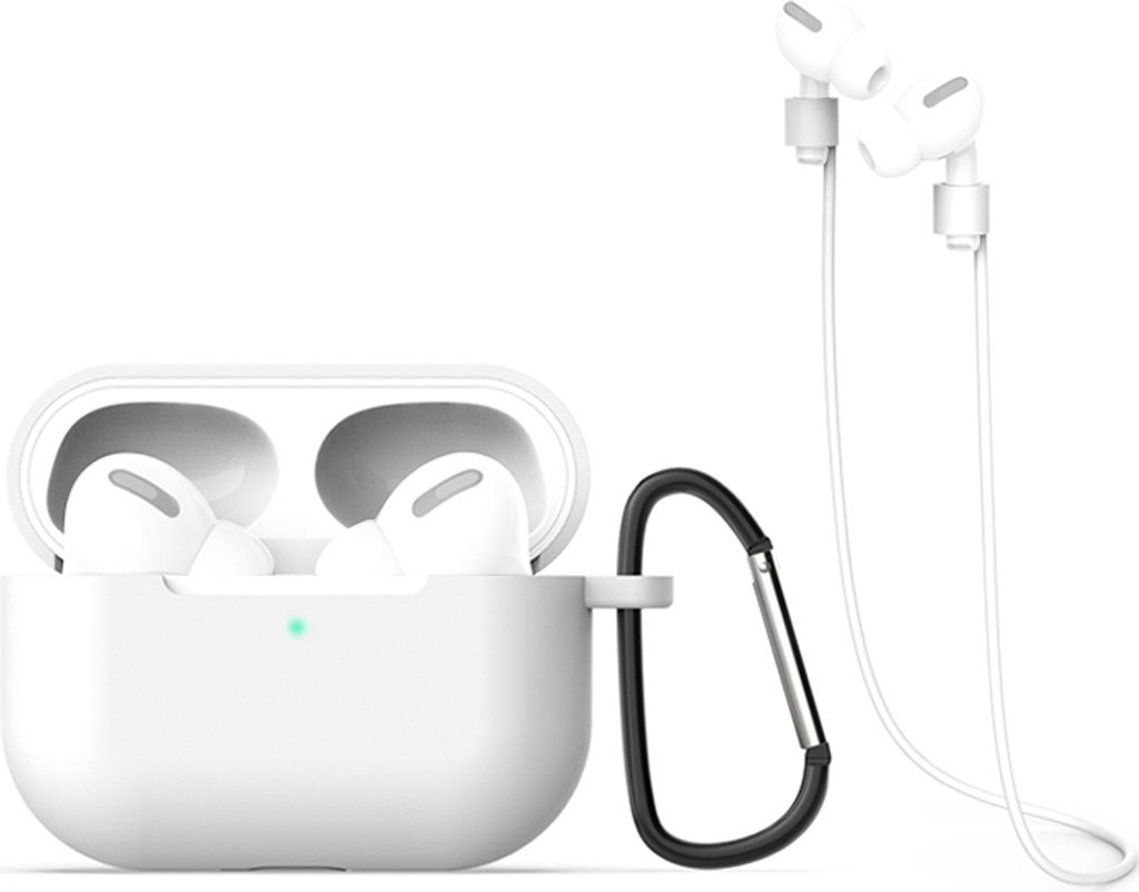 Für AirPods Pro 3 in 1 Silikon-Ohr-Schutzhülle + Haken + Anti-Lost-Seil-Set (Weiß)