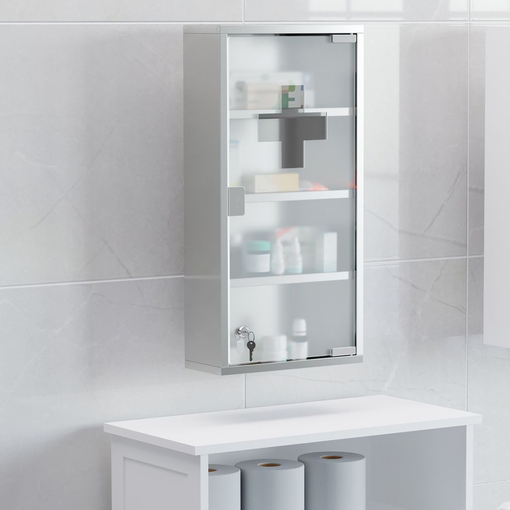 Medizinschrank Arzneischrank Erste Hilfe Schrank mit Schloss Edelstahl 30 x 12 x 60 cm,,