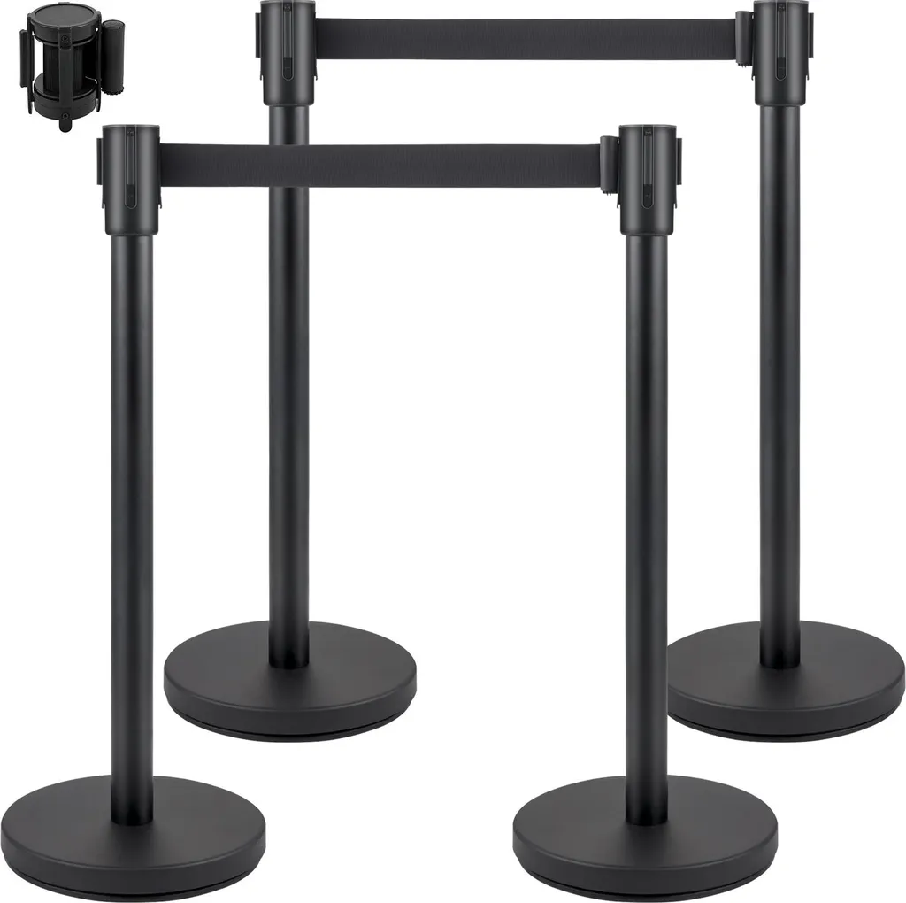 Poteau de balisage pour file d'attente hôtel et cinéma - Pack de 4 noir
