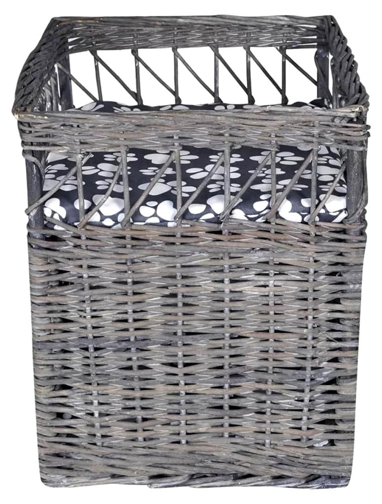 Weiden-Katzenhaus mit Kissen - Grau - 46 x 32 x 36 cm - Für Innen und Garten