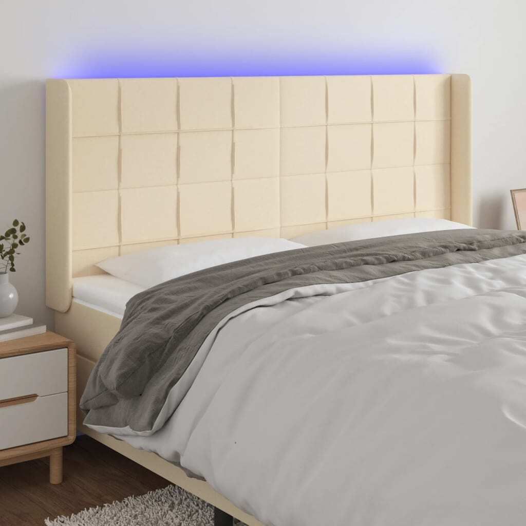 The Living Store LED Kopfteil Creme 163x16x118/128 cm Stoff