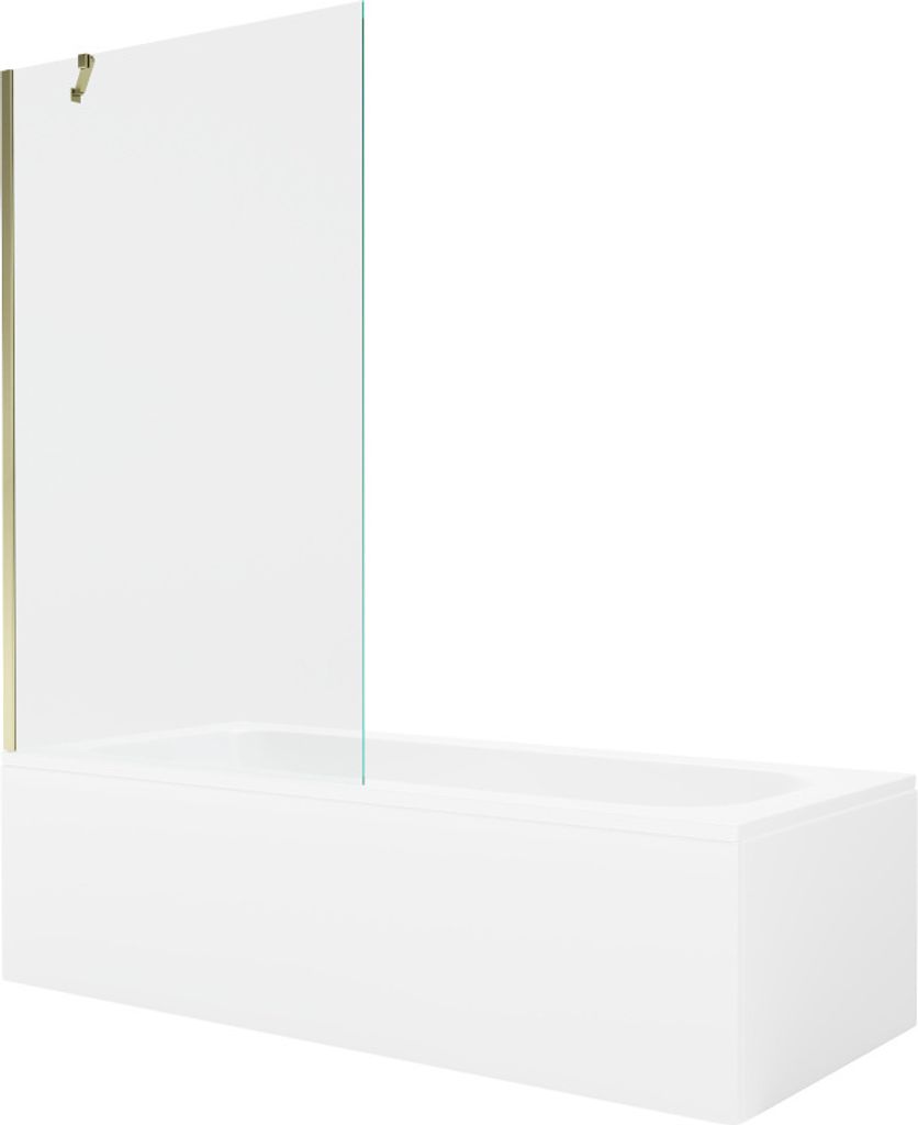 Mexen Vega rechteckige Badewanne 150 x 70 cm mit Verkleidung und 1-flügliger Duschabtrennung 100 cm, transparent, gold - 5501150
