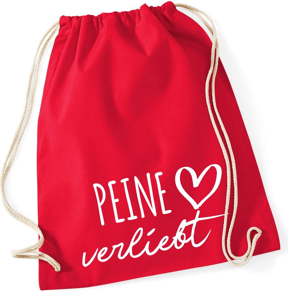 Huuraa Turnbeutel Peine verliebt 12 Liter Classic Red Baumwolle Rucksack Geschenkidee