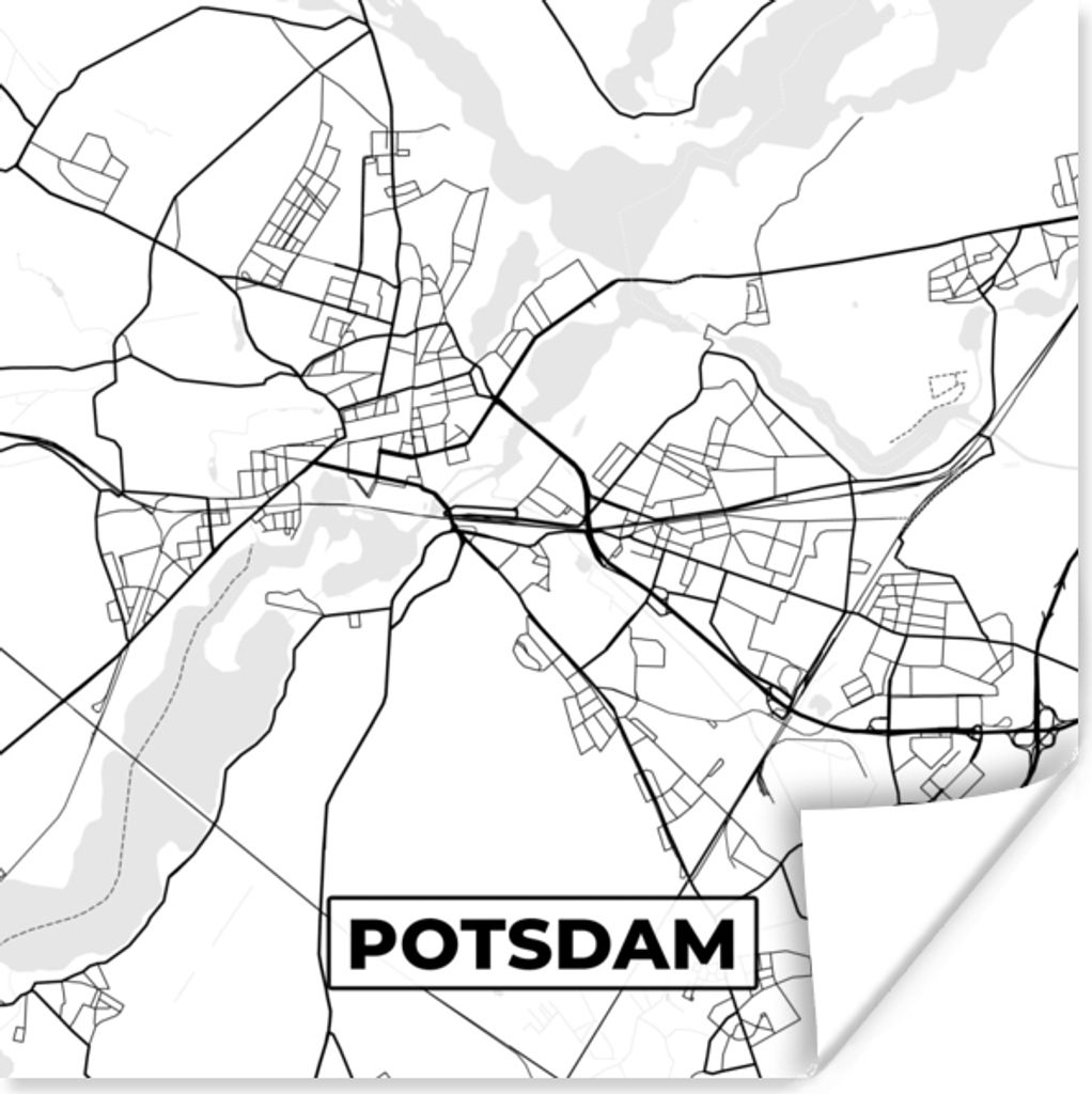 MuchoWow Poster Karte - Potsdam - Stadtplan 100x100 cm - Babyzimmer
