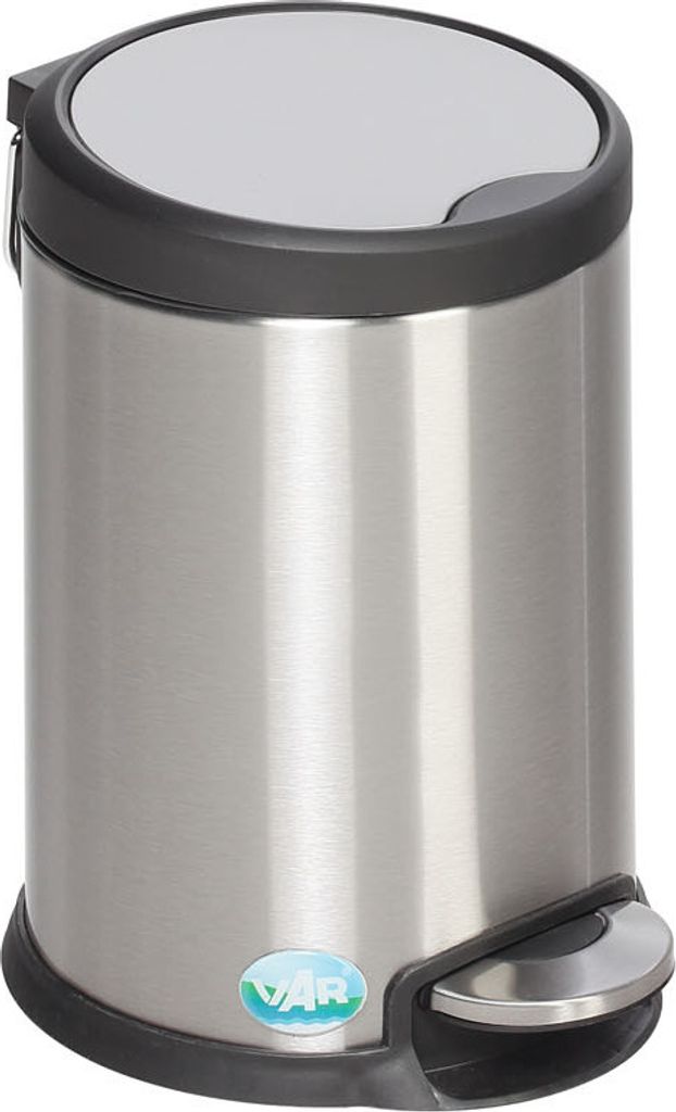Robuster Tretabfallsammler mit Fußpedal | Gedämpftes Schließen | 3 Liter, HxBxT 26,5x18,5x24cm | Edelstahl | Silber