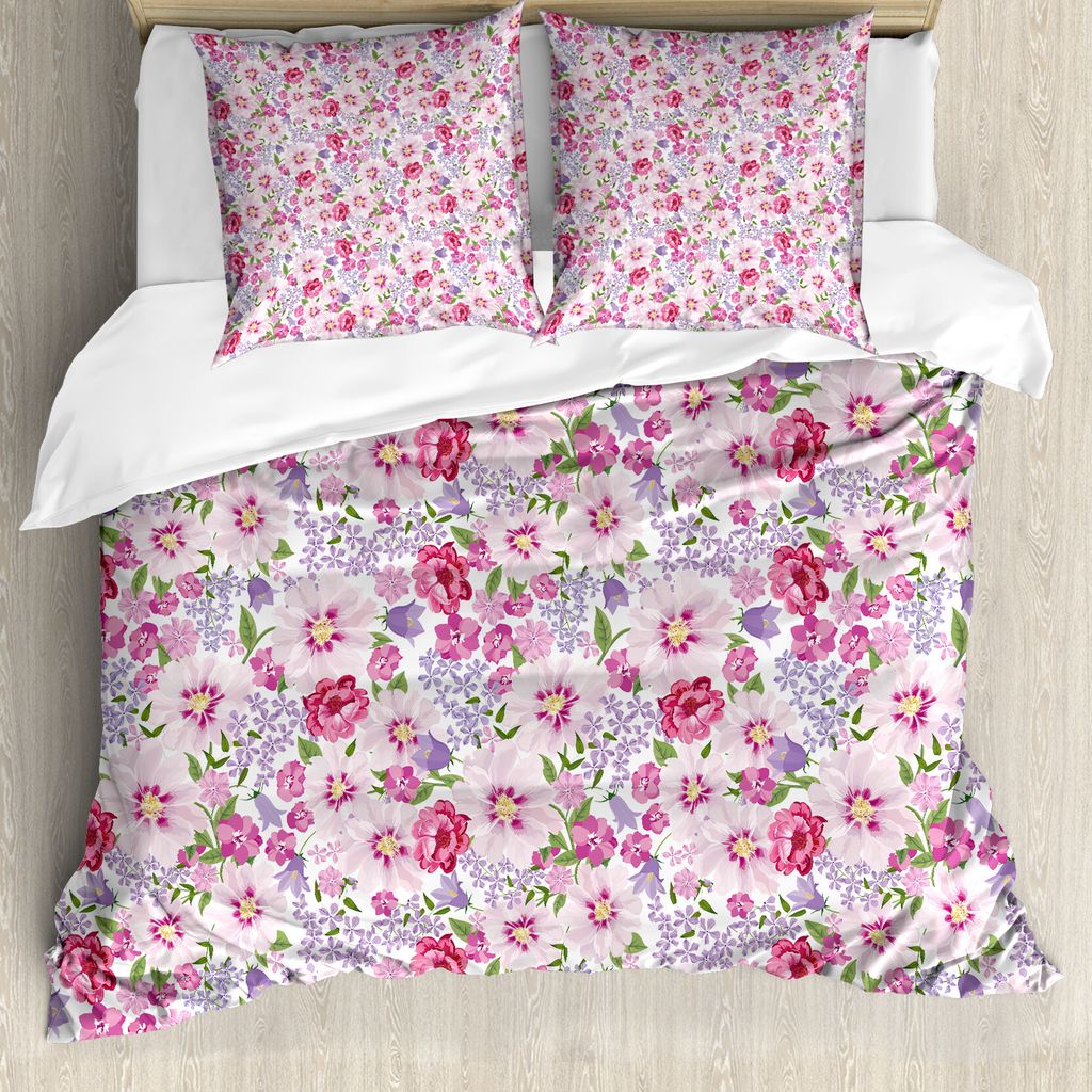 ABAKUHAUS Aquarell Bettbezug, Frischer Frühlings-Flora, Milbensicher Allergiker geeignet mit Kissenbezügen, 155 cm x 220 cm - 80 x 80 cm, Lavende...