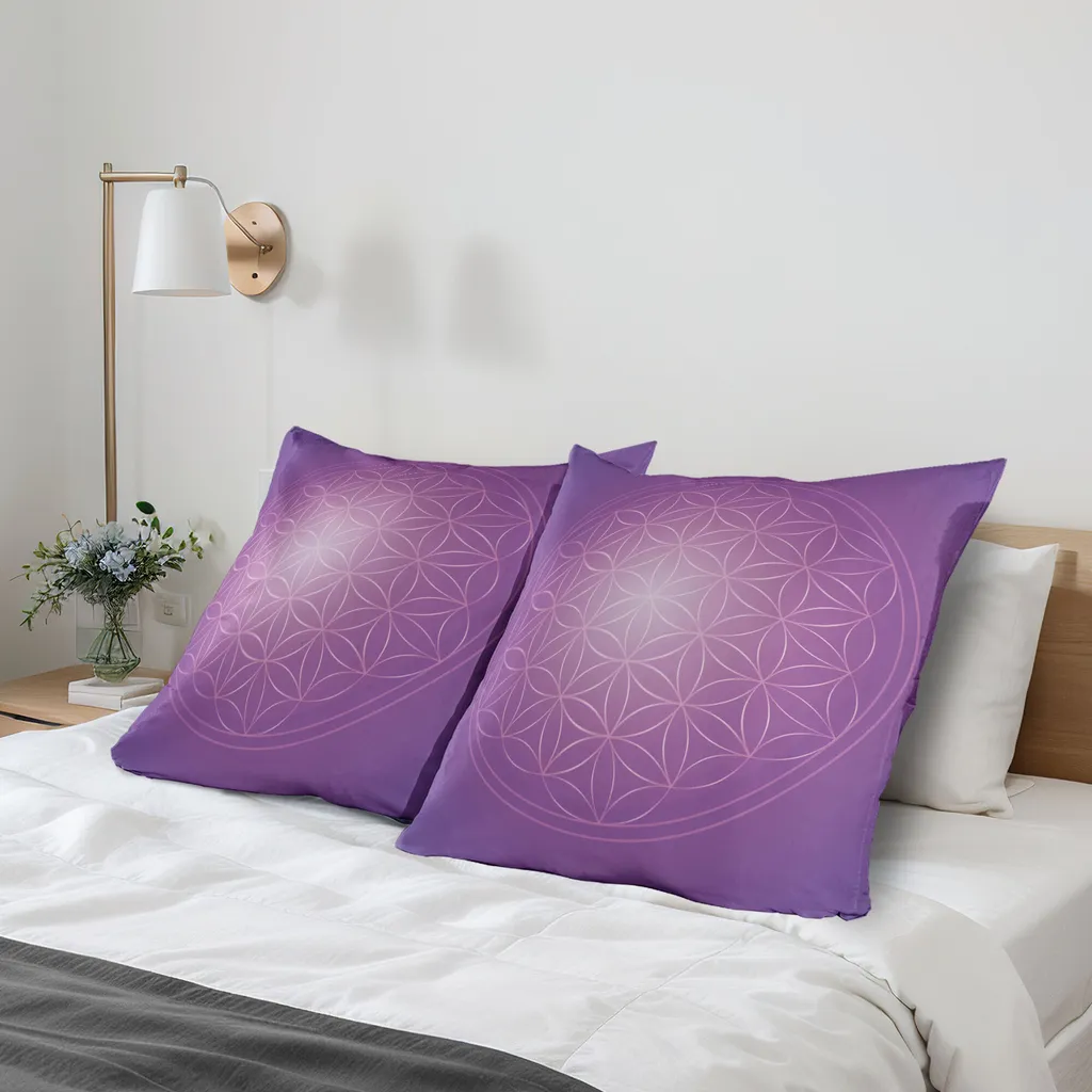 ABAKUHAUS Astratto Federa per cuscino Confezione da 2, Fiore della vita in vivaci tonalità psichedeliche Amore Soul Kitsch Artistico Display, Federa per cuscino decorativa stampata, 80x80 cm, Colori fucsia Viola