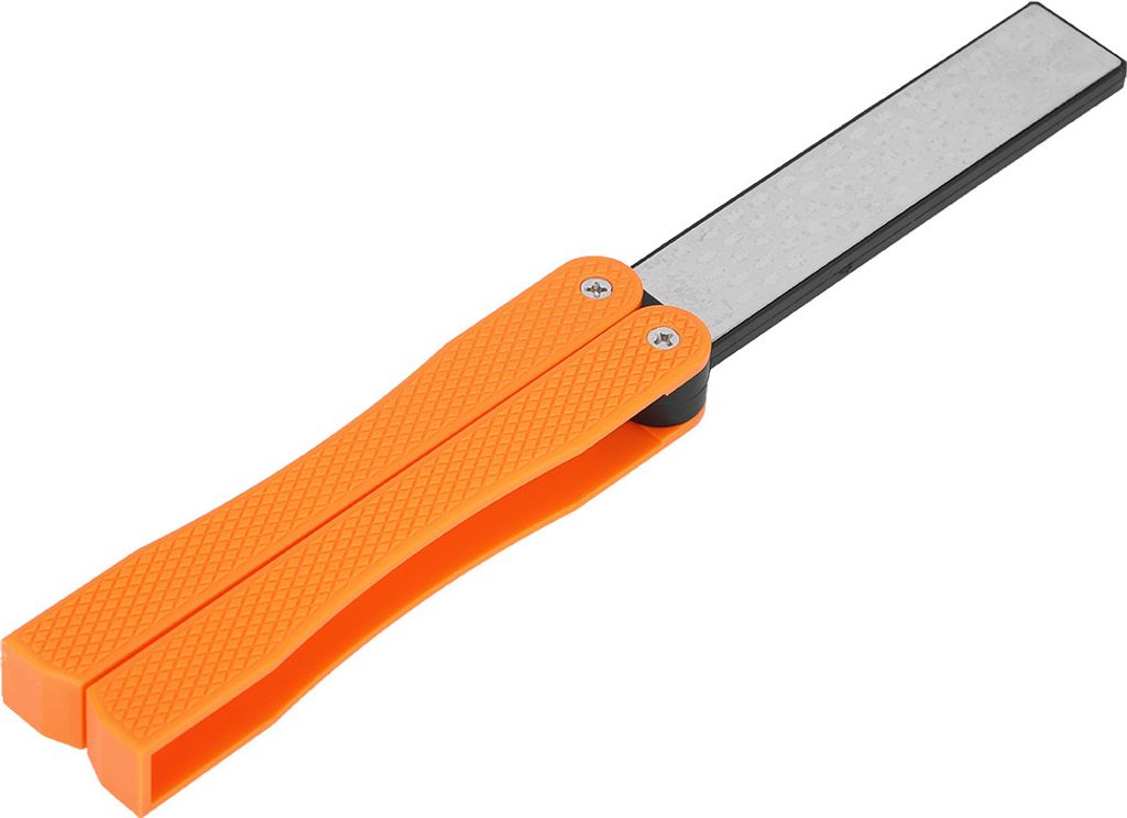 Doppelseitiger Messerschärfer, tragbar, zusammenklappbar, tragbar, rutschfest, Diamantschärfer (Orange)