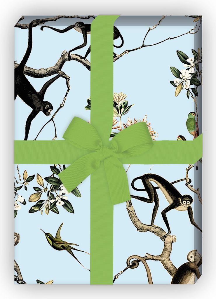 Edles Monkey Geschenkpapier mit Affen und Papageien - G7279, 32 x 48cm