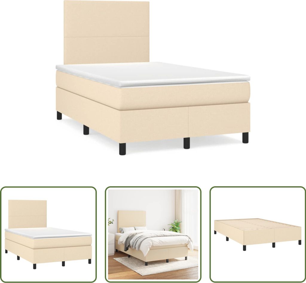 The Living Store Boxspringbett mit Matratze Creme 120x190 cm Stoff