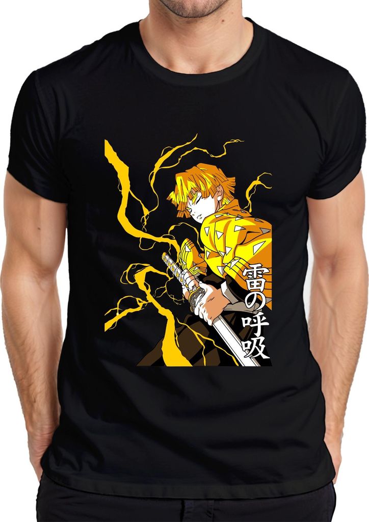 Zenitsu Kimetsu no Yaiba Blitz Schwert Anime Manga 雷の呼吸 Geschenk Herren T-Shirt, Schwarz, M