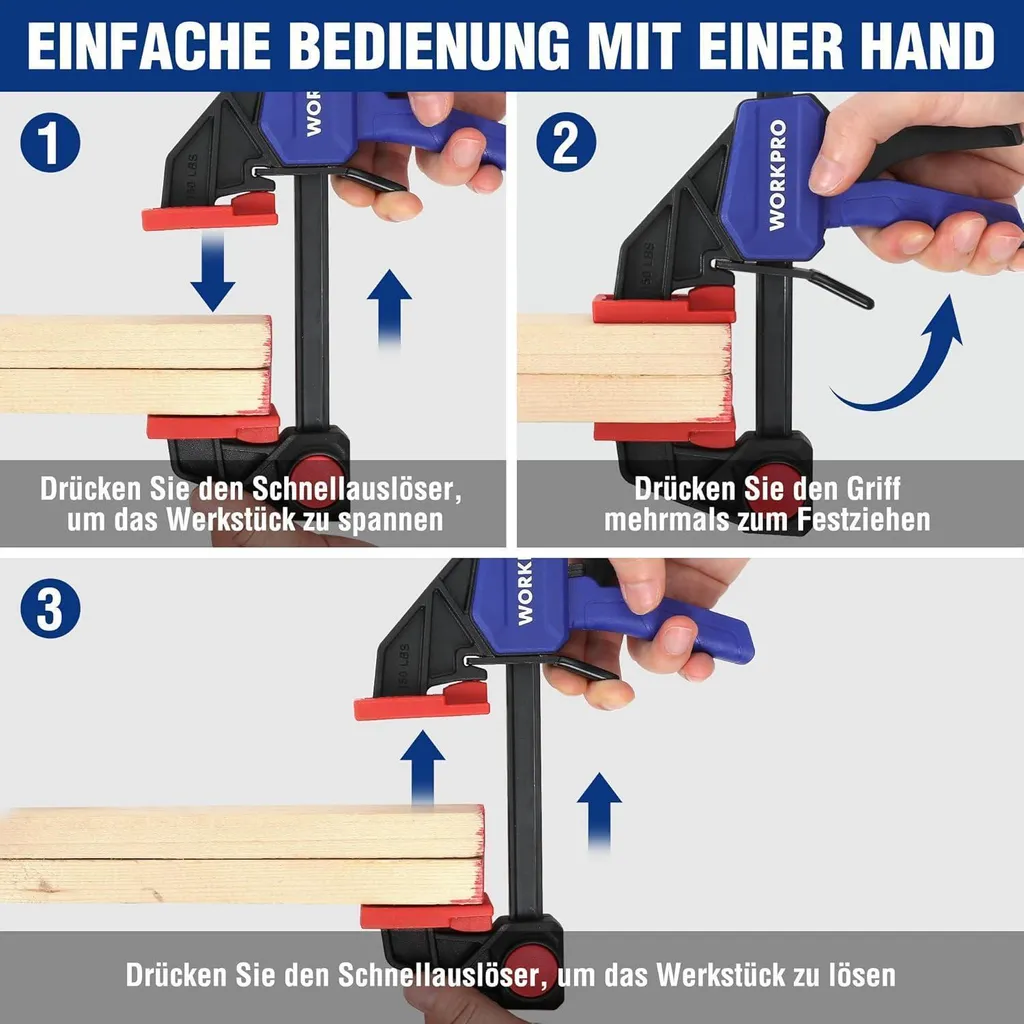 Serre-Joint à Vis et Serrage Rapide WORKPRO Pack de 4 Pièces Multitaille - 2