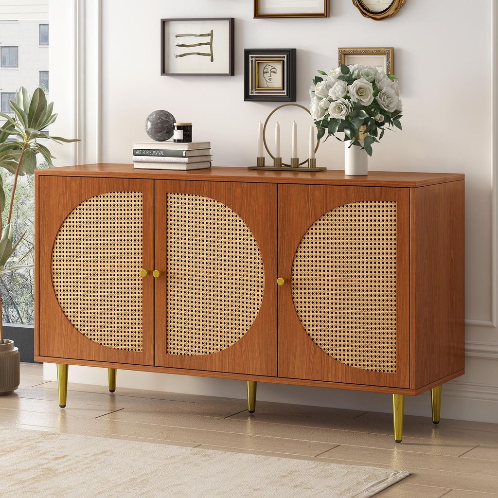 OKWISH Buffet avec 3 PortesReproduction Rotin et Poignées Image du produit 