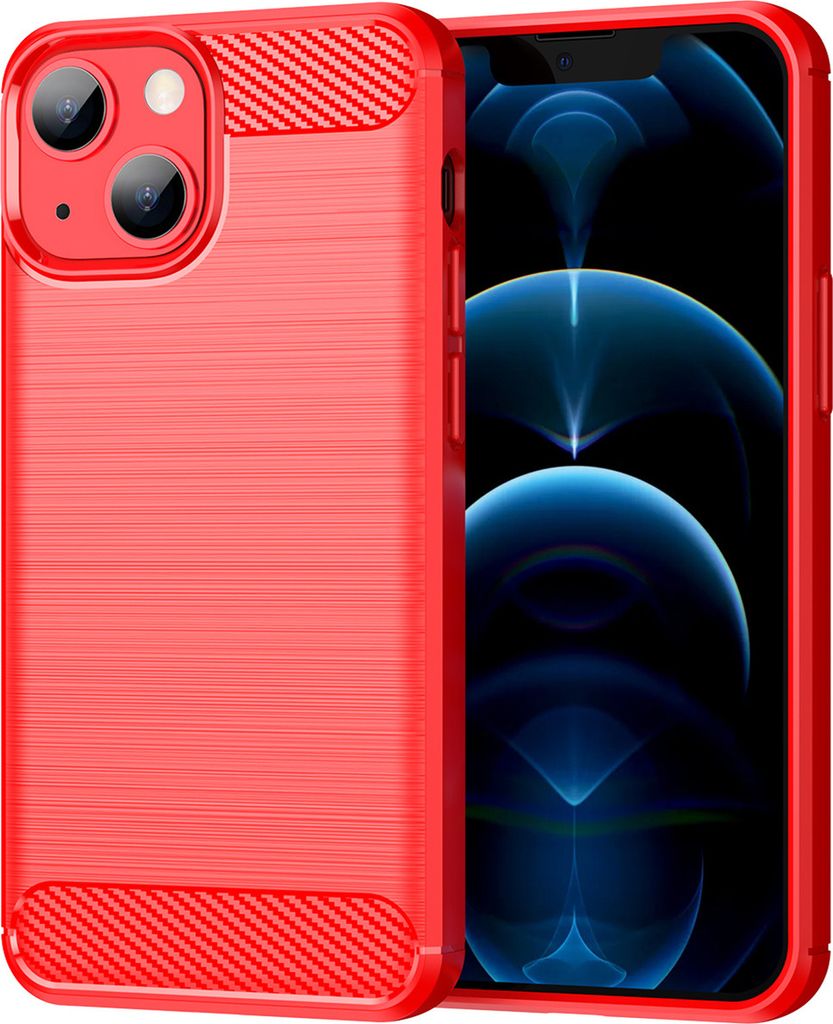 iPhone 13 Mini Hülle, Carbon-Faser TPU Silikon Stoßfest Schutzhülle für iPhone 13 Mini Rot
