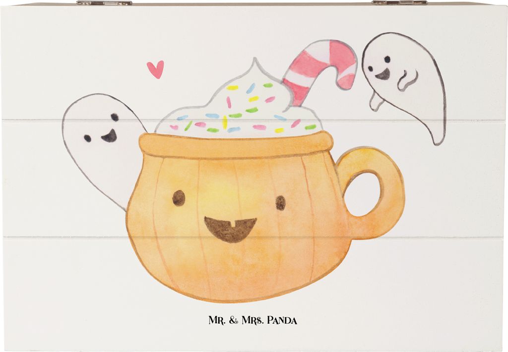 Mr. & Mrs. Panda Holzkiste Kaffee Gespenst 22 x 15 cm - Weiß - Geschenk, Box, Holztruhe, Trick Or Treat, Dekoration, fotobox, Pumpkin Spiced Latte...
