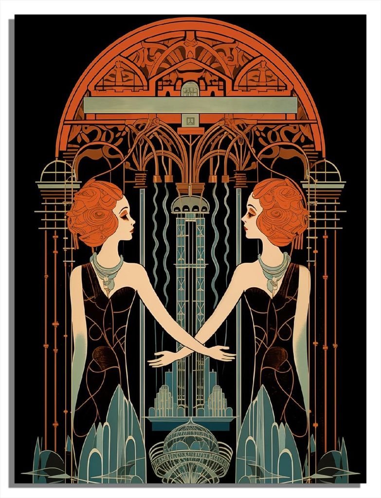 Wallario Sticker / Aufkleber für Kühlschrank / Geschirrspüler / Küchenschränke, selbstklebende Folie - 60 x 80 cm, Motiv: Art Deco im Einklang