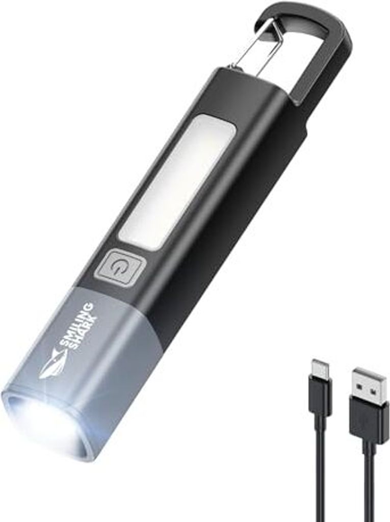 Lächelnde Haifischdeckel, Pack 2-Fackeln, wiederaufladbare LED-3-Lichtmodi, Haken und zoomable wasserdichte 2-in-1-Mini-Taschenlampen-Side Camping...
