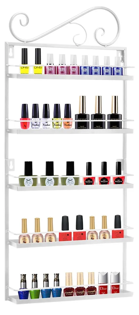 Rangement mural en métal pour vernis à ongles et rouges à lèvres blanc