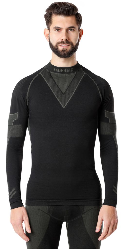 Ladeheid Herren Funktionsunterwäsche Langarm Shirt Thermoaktiv LAGI001 (Schwarz/Khaki, L)