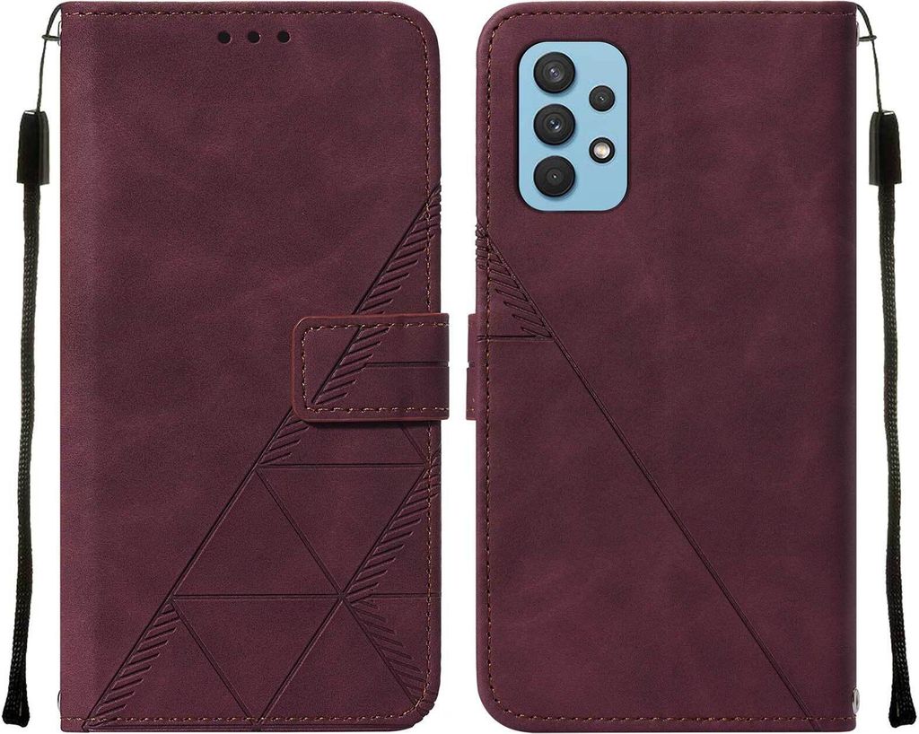 Galaxy A32 5G Hülle, Schlank Prägung Flip Leder Kartenfächer Schutzhülle mit Ständer für Samsung Galaxy A32 5G Rot
