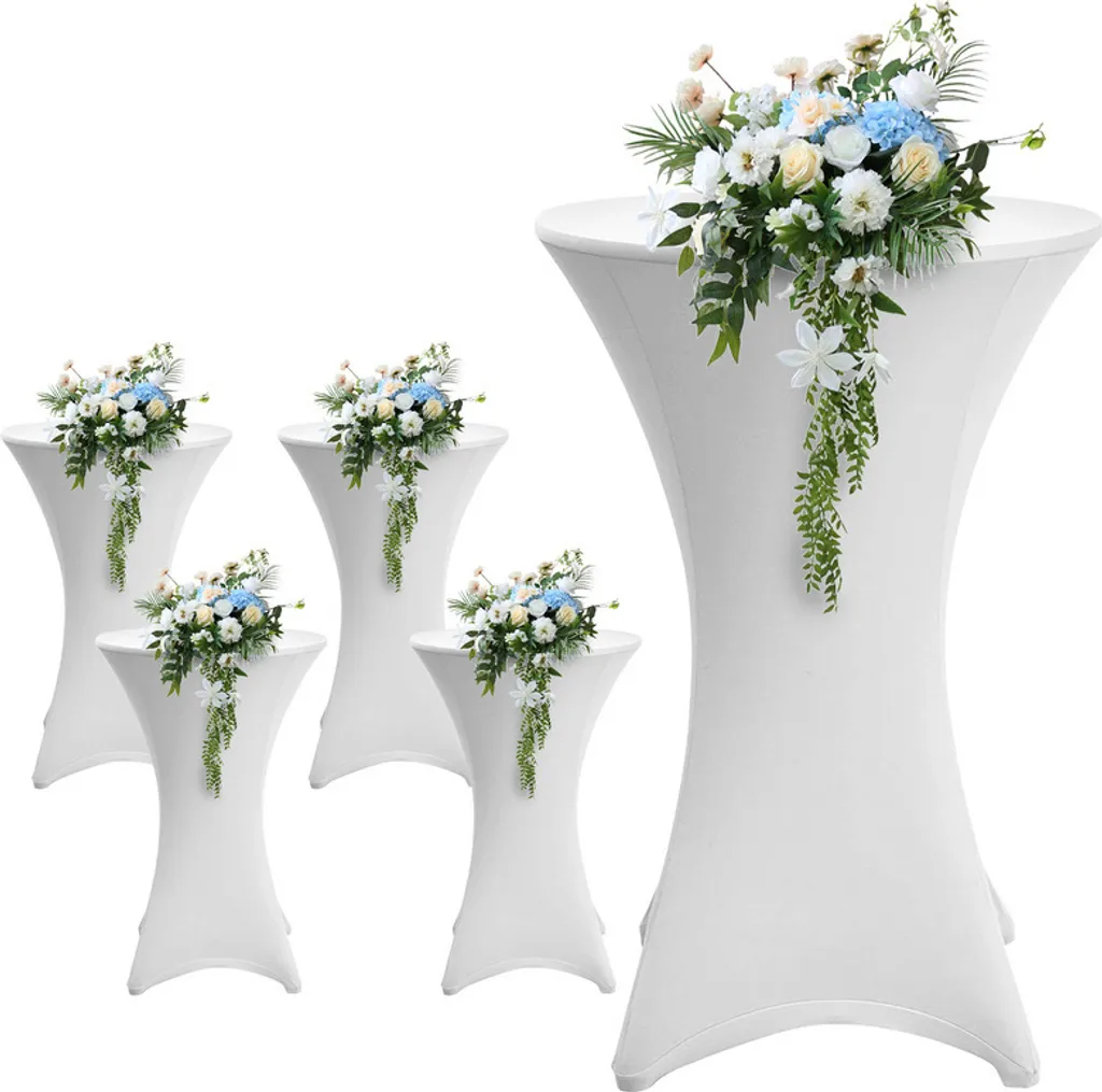 Clanmacy 5x Copritavolo elasticizzato per tavolo da bistrot con 4 linguette elastiche Ø 60-65x110 cm Bianco