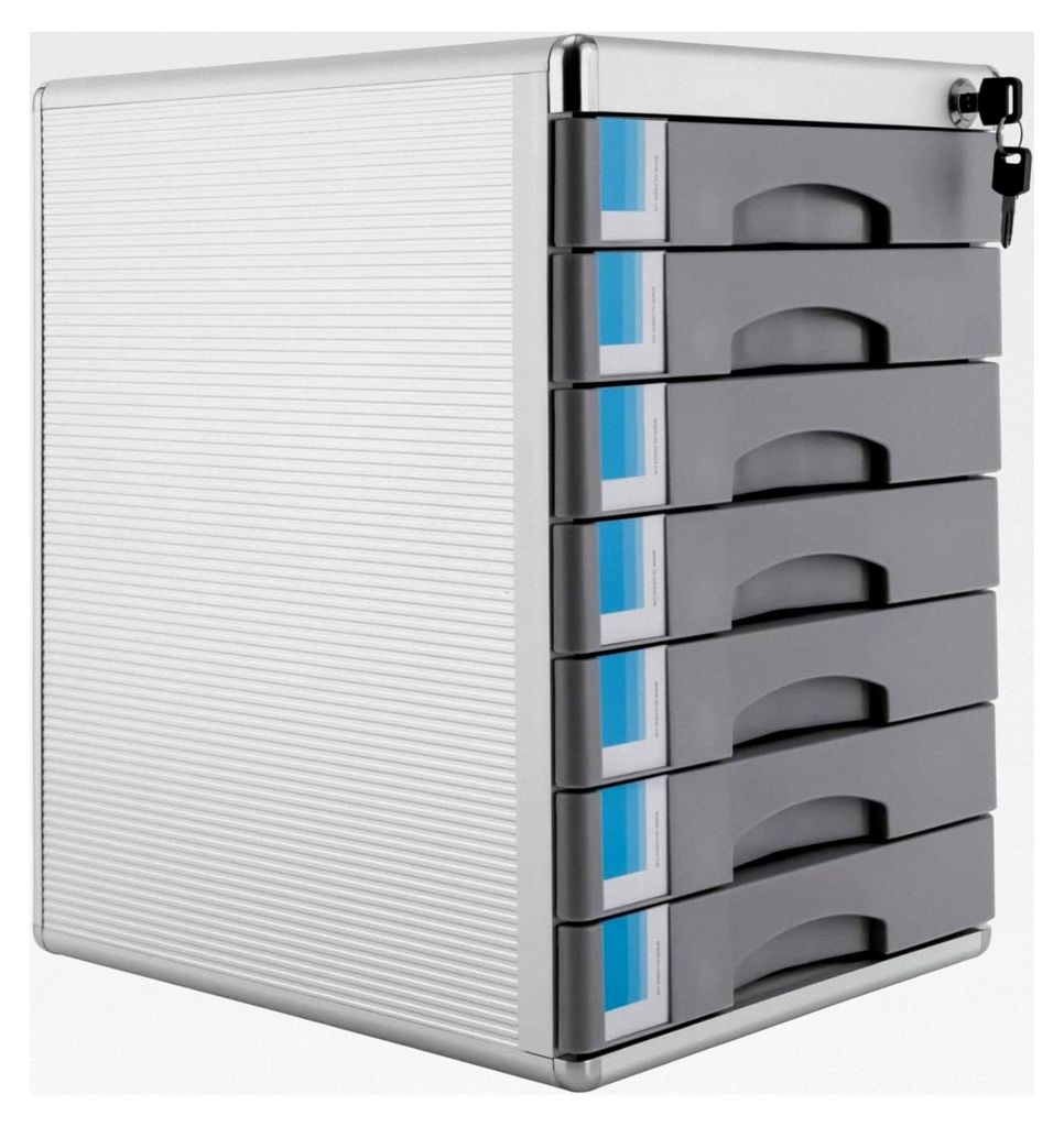Abschließbare Schubladenbox für Dokumente - Schreibtisch Organizer mit 7 Schubladen aus Aluminiumlegierung, 30 x 36 cm, Aufbewahrungsbox für Bü...