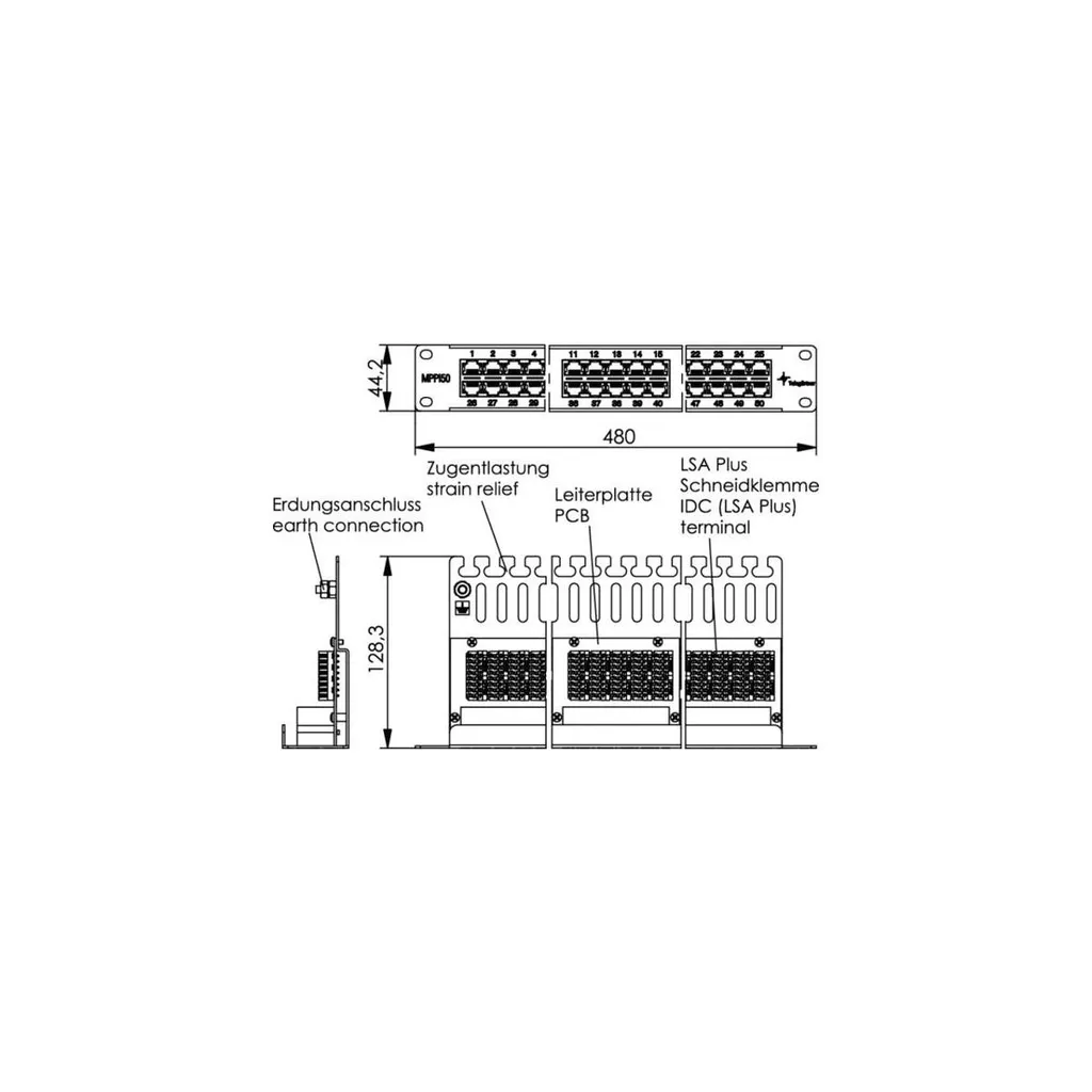 Panneau de brassage ISDN MPPI50-H Telegärtner à haute densité 1U - 2