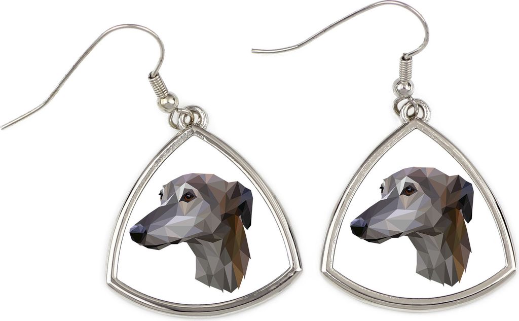 Greyhound, Grosser Englischer Windhund - Ohrringe mit einem Bild und dem Schriftzug "Geometrischer Hund" von Art-Dog