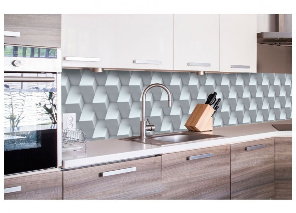 Küchenrückwand Folie selbstklebend 3D WANDKUBUS 260 x 60 cm - Klebefolie - Dekofolie - Spritzschutz für Küche -