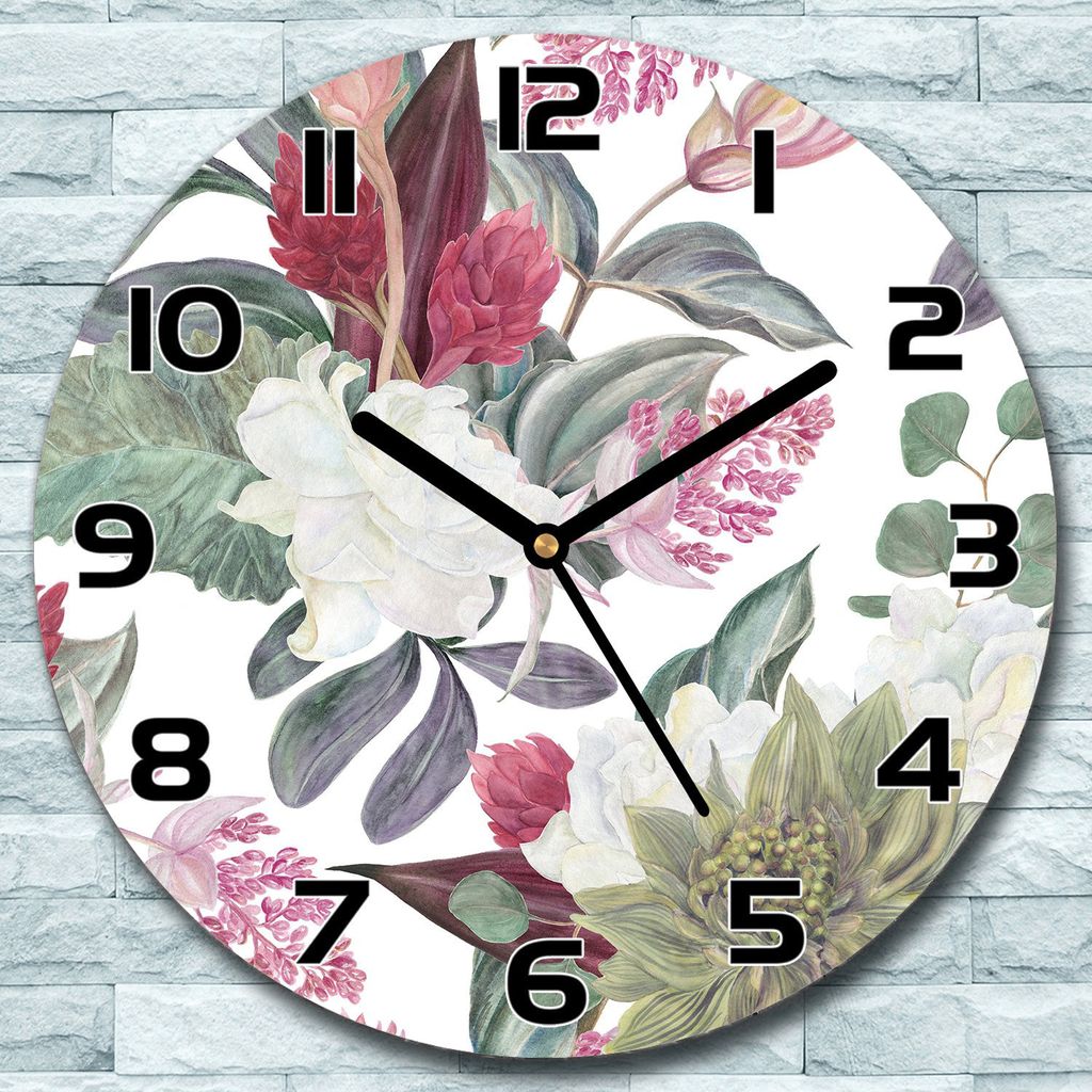 Wanduhr aus Glas Rund fi 30 Bunte Blumen Quarz Deko Schlafzimmer Büro