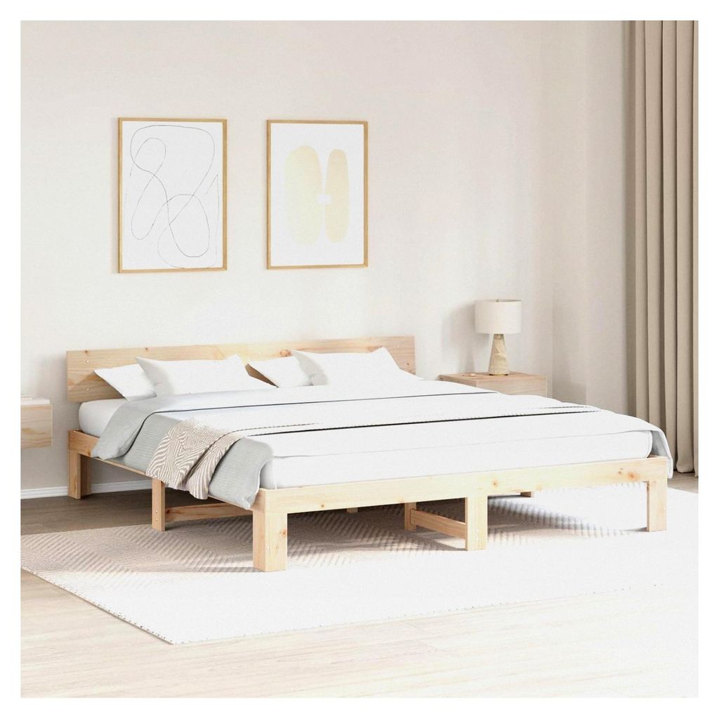 Bettgestell mit Kopfteil 180x200 cm aus Kiefer Massivholz