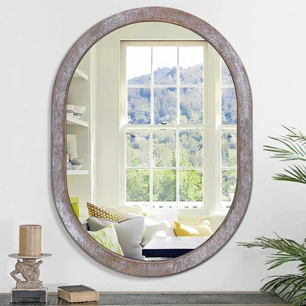 Miroir mural marron 40x50 cm ovale pour maquillage et décoration salon