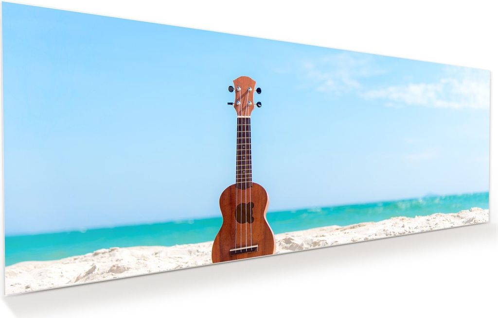 Glasbild Wandbild Sommer, Gitarre Ukulele 150x60cm in XXL für Wohnzimmer, Schlafzimmer, Badezimmer, Flur
