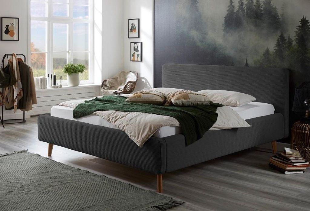Polsterbett Bett MATTIS Cord Stoffbezug Poso 34 anthrazit-ohne Bettkasten-180 x 200 cm